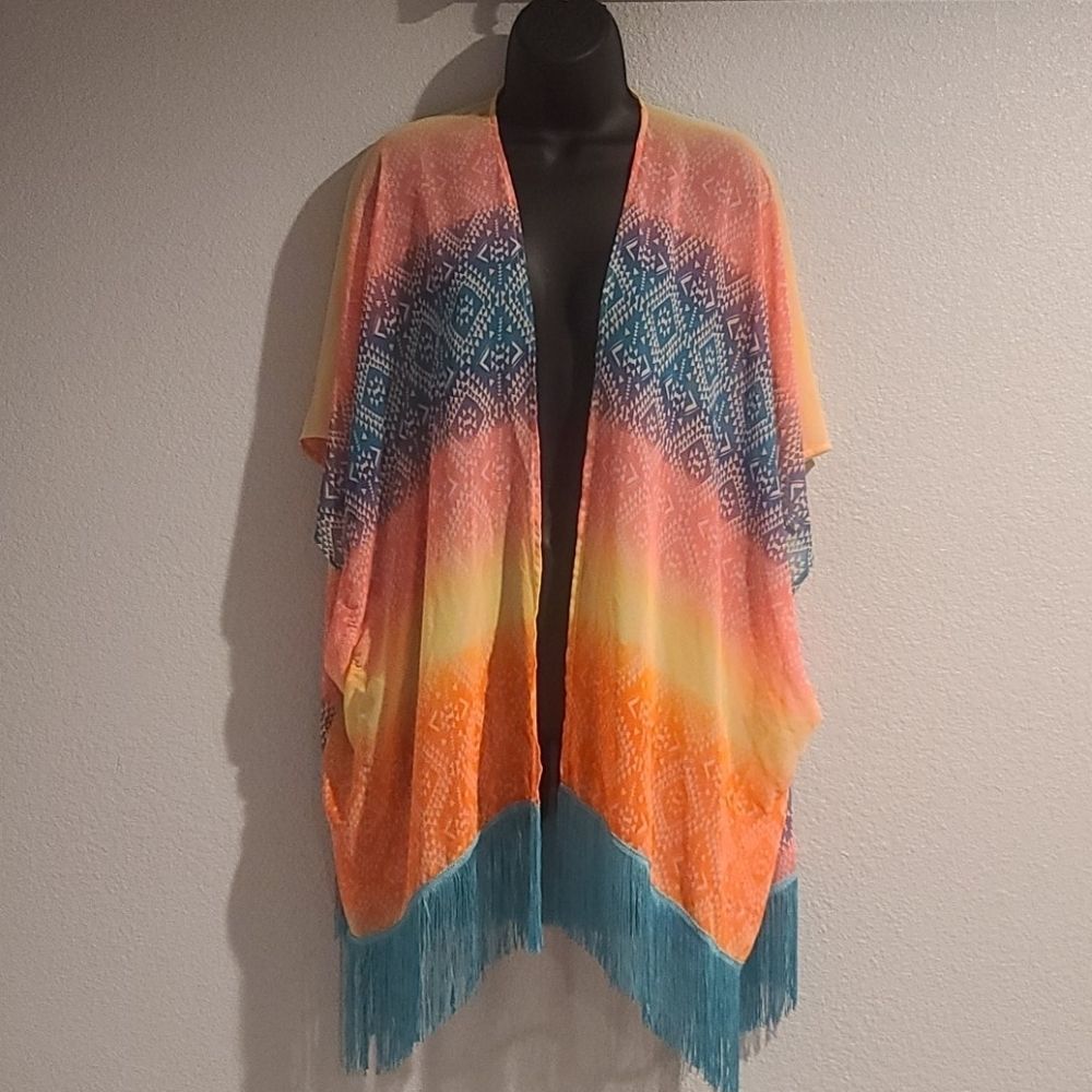 Op Multi-Color Sheer Material Swim Suit Cover-up